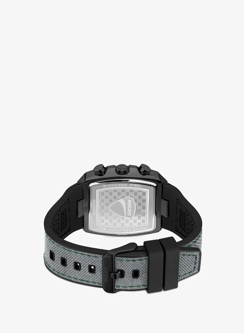 Ducati  Ducati DT088 Gents Chronograph Watch – Partial See-Through Dial, Black Screw-Detail Case, Green Accents, Leather Strap with Silicone Base, Water Resistant 50M for Men | Best Price UAE