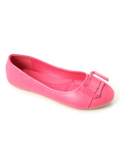 Decorative Buckle Slip On Plain Leather Flats - FUCHSIA