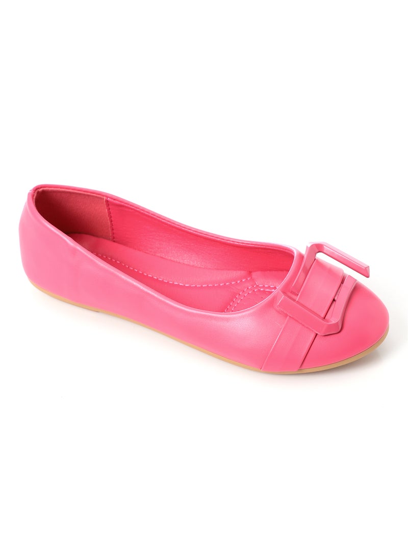 DejaVu - Decorative Buckle Slip On Plain Leather Flats - FUCHSIA - Image 1