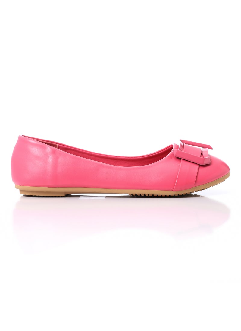 DejaVu - Decorative Buckle Slip On Plain Leather Flats - FUCHSIA - Image 1