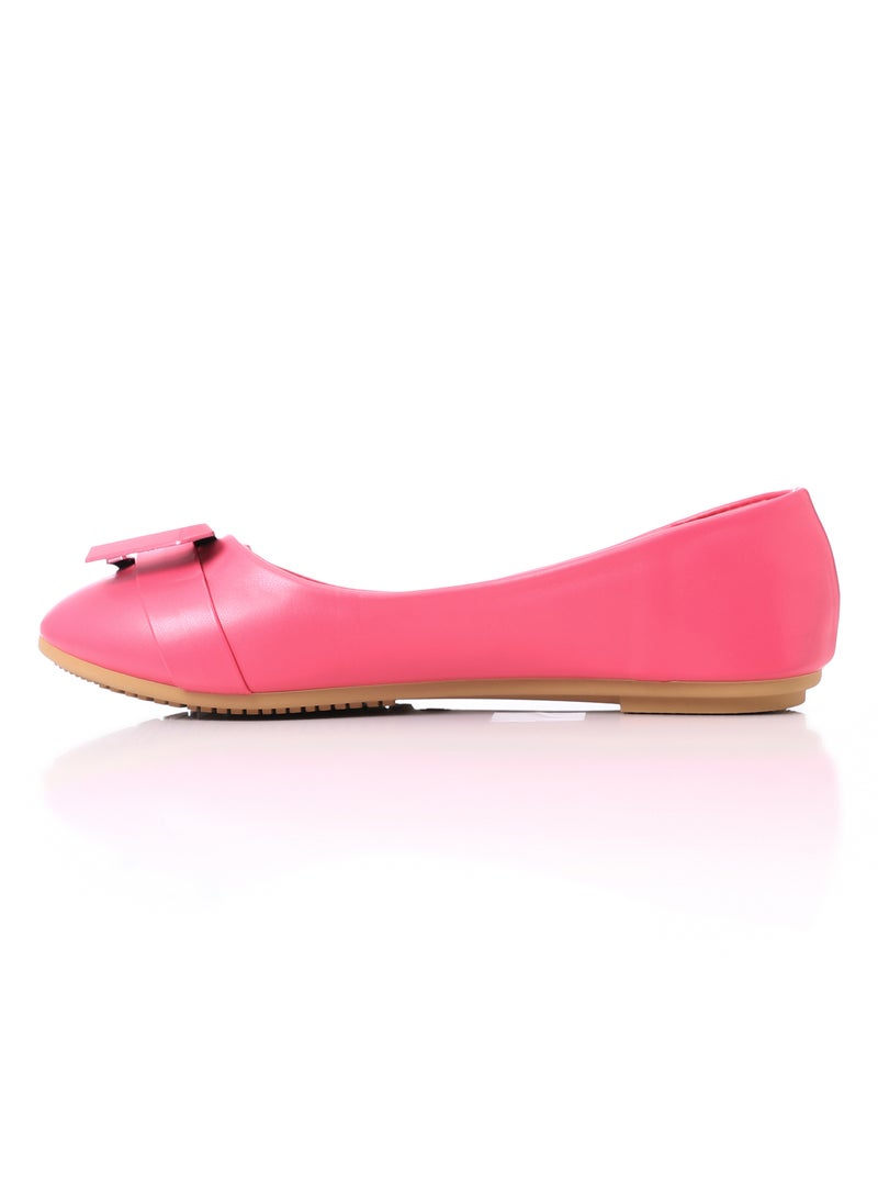 DejaVu - Decorative Buckle Slip On Plain Leather Flats - FUCHSIA - Image 1