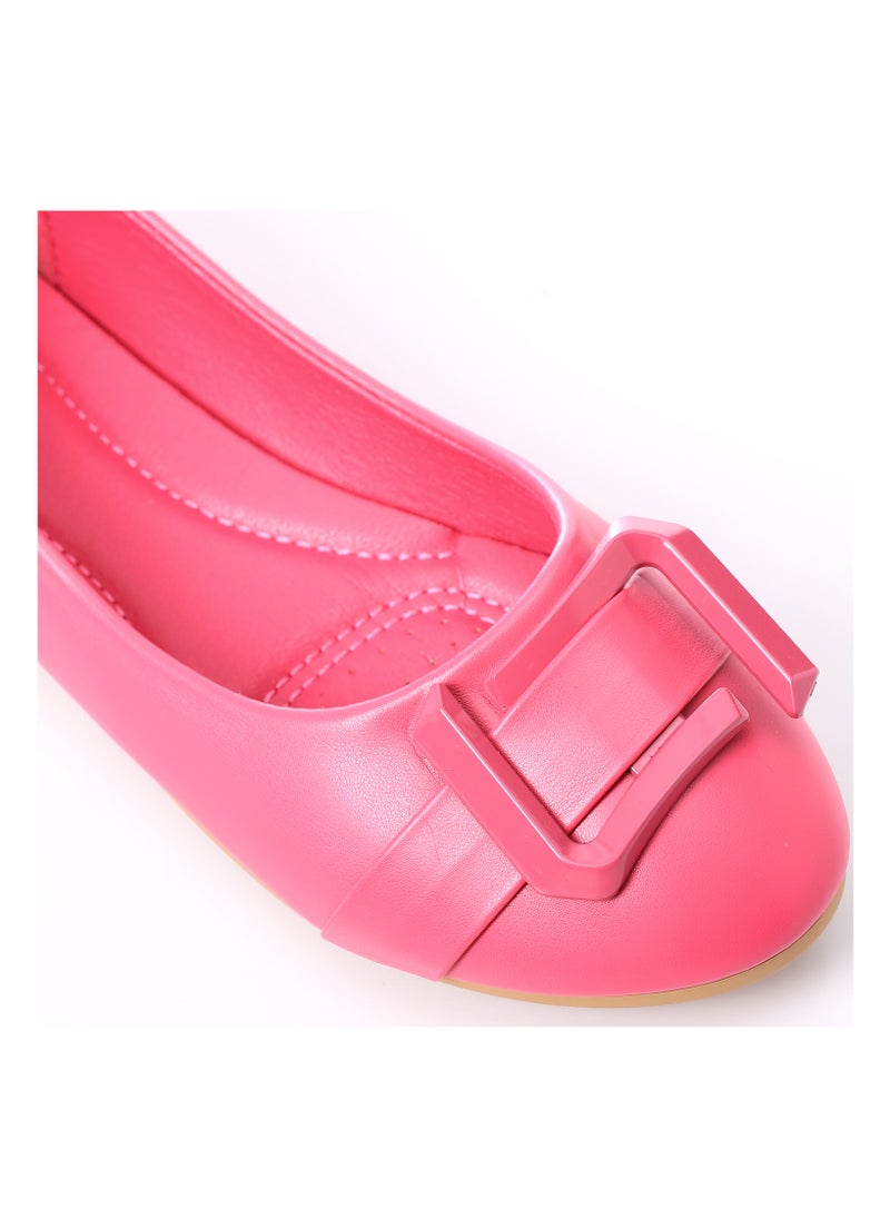 DejaVu - Decorative Buckle Slip On Plain Leather Flats - FUCHSIA - Image 1