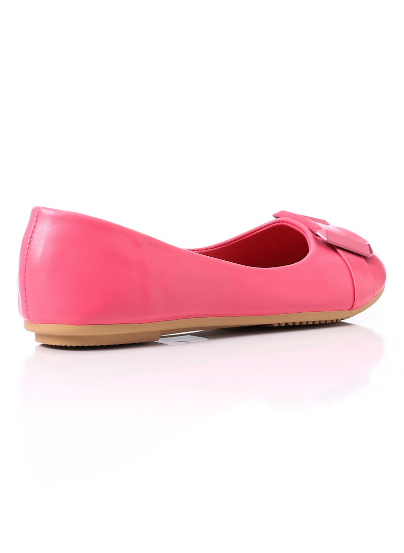 DejaVu - Decorative Buckle Slip On Plain Leather Flats - FUCHSIA - Image 1