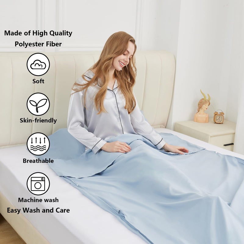 RHINSBENF Sleeping Bag Liner Camping Adult Sleep Sack Lightweight Travel Sheet for Hotel Bed Compact Ultralight Essential Cleaning Supplies Kit Travel Bedding Set for Backpacking (Blue & Single) - Image 3