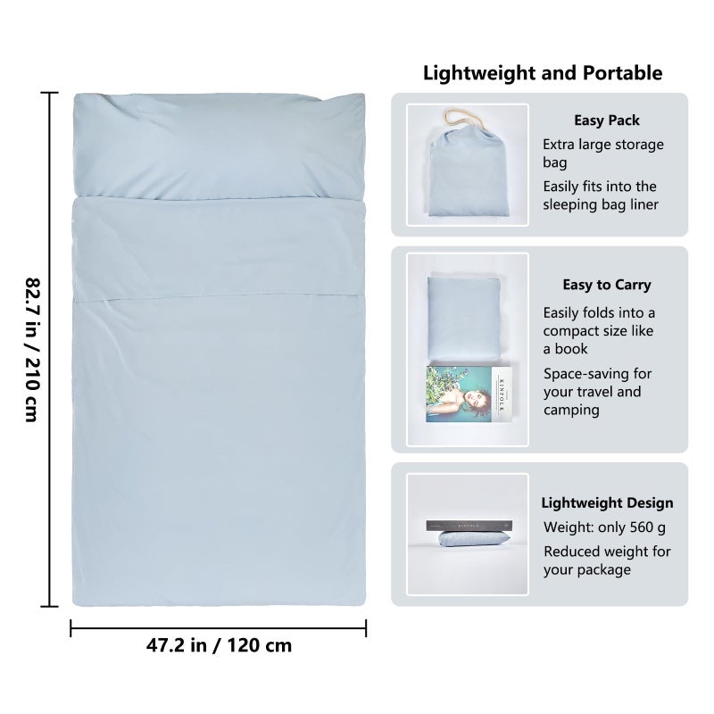 RHINSBENF Sleeping Bag Liner Camping Adult Sleep Sack Lightweight Travel Sheet for Hotel Bed Compact Ultralight Essential Cleaning Supplies Kit Travel Bedding Set for Backpacking (Blue & Single) - Image 2