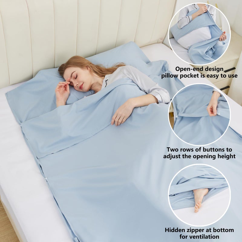 RHINSBENF Sleeping Bag Liner Camping Adult Sleep Sack Lightweight Travel Sheet for Hotel Bed Compact Ultralight Essential Cleaning Supplies Kit Travel Bedding Set for Backpacking (Blue & Single) - Image 4