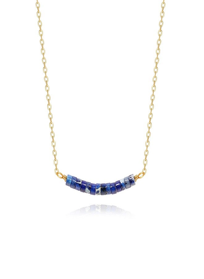 PEARLADA Lapis Lazuli Beaded Choker Necklace, Dainty 18k Gold Plated Chain Bar Pendant Necklace, Boho Blue Jewelry for Women - Image 1