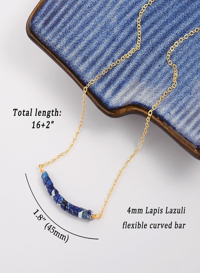 PEARLADA Lapis Lazuli Beaded Choker Necklace, Dainty 18k Gold Plated Chain Bar Pendant Necklace, Boho Blue Jewelry for Women - Image 4