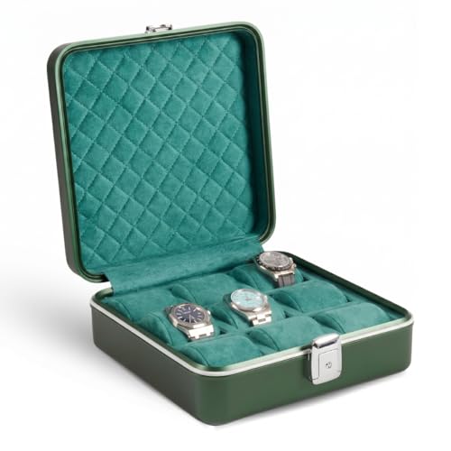 Bey-Berk Prague Aluminum Watch Case in Hunter Green – 9-Slot Locking Travel Box with Soft Interior for Watch Storage - Image 1