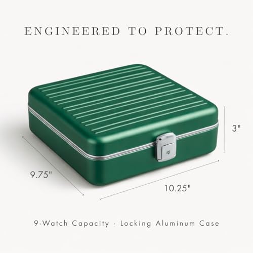 Bey-Berk Prague Aluminum Watch Case in Hunter Green – 9-Slot Locking Travel Box with Soft Interior for Watch Storage - Image 4
