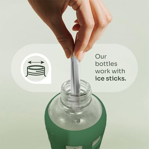 purifyou 40oz / 32oz / 22oz / 12oz Borosilicate Glass Water Bottle with Time & Volume Markers, Silicone Sleeve, Stainless Steel Lid | Reusable Glass Bottle for Water & Juice (12oz Shale Green) - Image 5