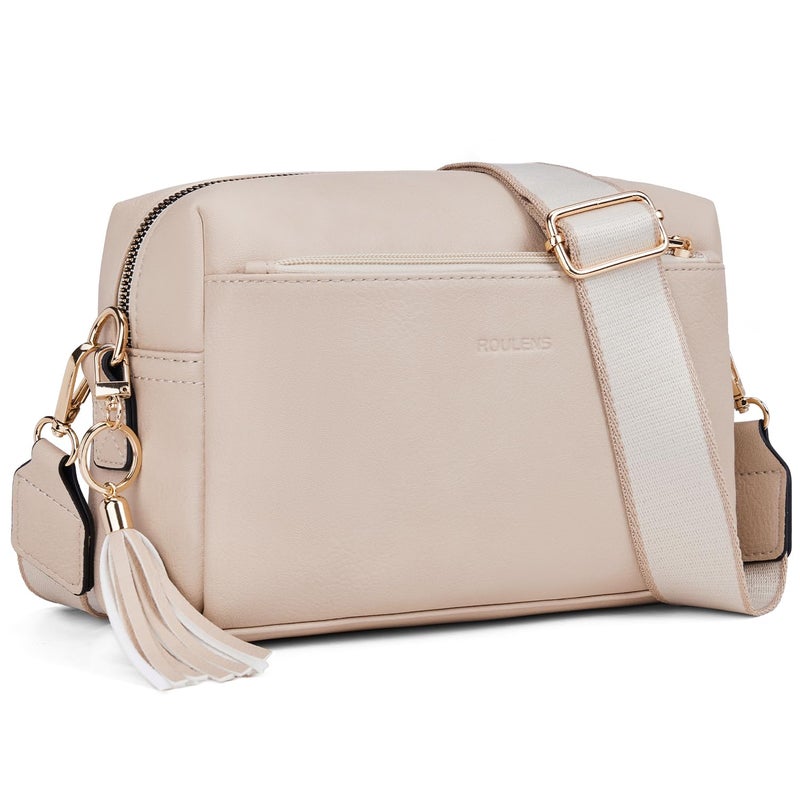 Roulens Triple Zip Small Crossbody Bag for women,Wide Strap Cell Phone Purse Shoulder Handbag Wallet with Credit Card Slots - Image 1