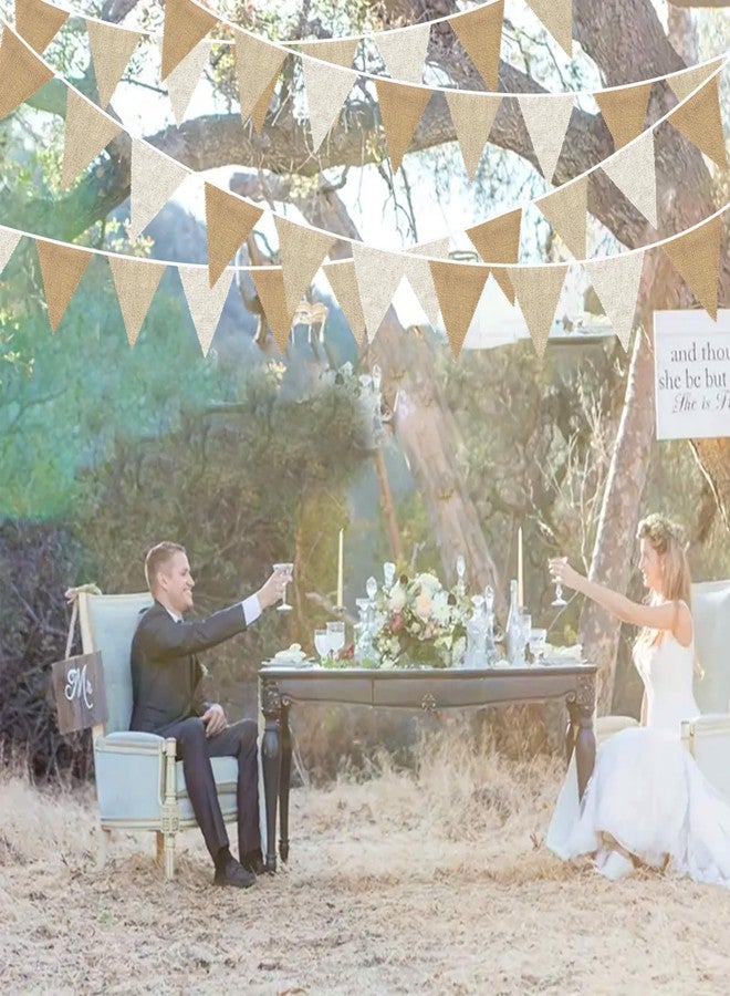 بينك بلوم لافتة من الخيش بطول 24 قدمًا، راية مثلثة من الخيش، زينة من الكتان، أكاليل، شرائط لتزيين حفلات أعياد الميلاد، وحفلات الزفاف، وحفلات استقبال المولود، والخطوبة، والتخييم، وأجواء الربيع الريفية البوهيمية، وعطلات عيد الفصح، وحفلات التخرج. - Image 5