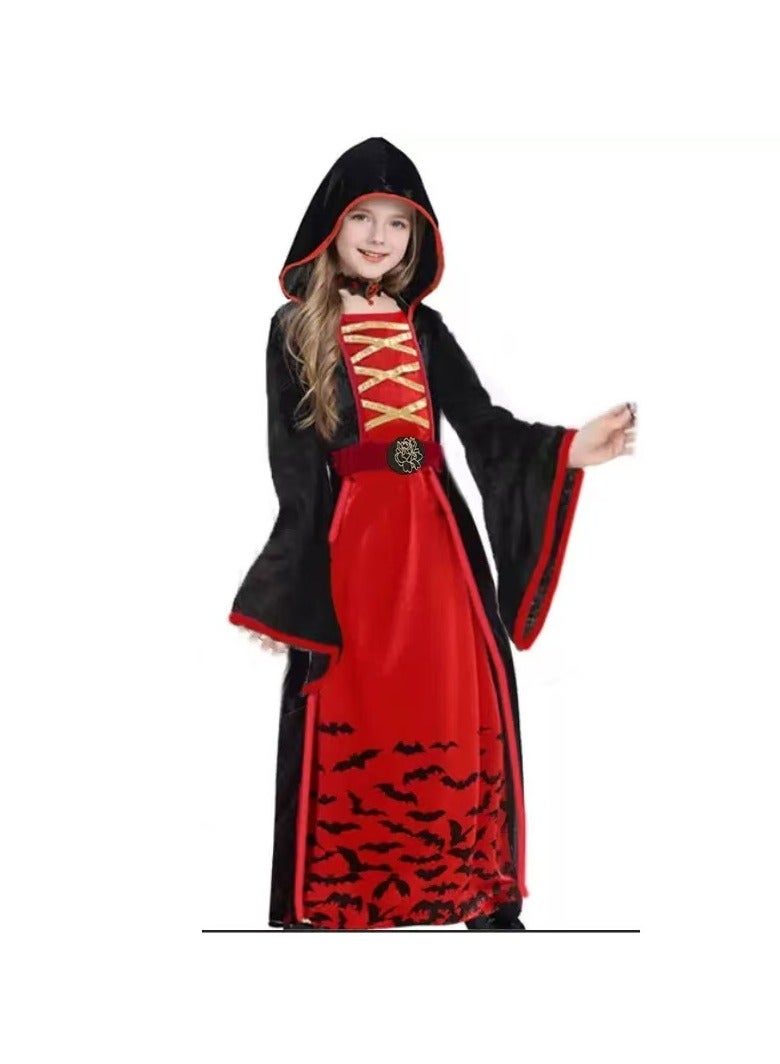 CityRiya-Long Girls Vampire Costume, Girl Vampire Dress, Children's Vampire Costume for Halloween Carnival Theme Party Dracula Cosplay（L） - Image 1