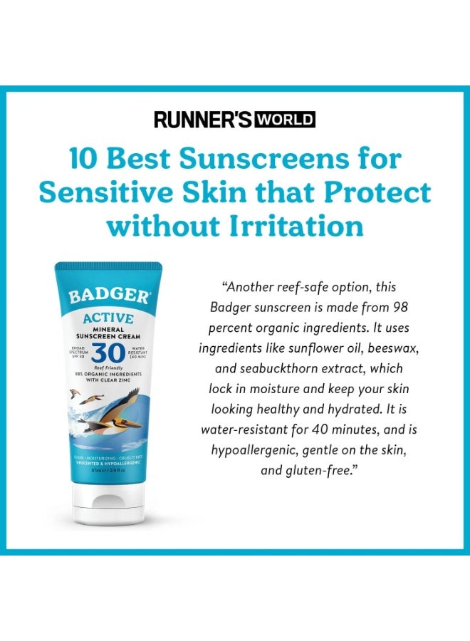 Badger, Active, Mineral Sunscreen Cream, SPF 30, Unscented, 2.9 fl oz (87 ml) - Image 2