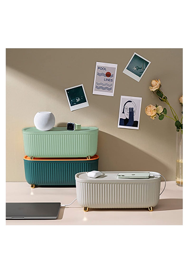 Cable Management Box Small Cord Organizer Box Insulated Cable Storage Box for TV Computer Laptop Power Strips Fashionable Power Strip Box for Home Office Green  - Image 5
