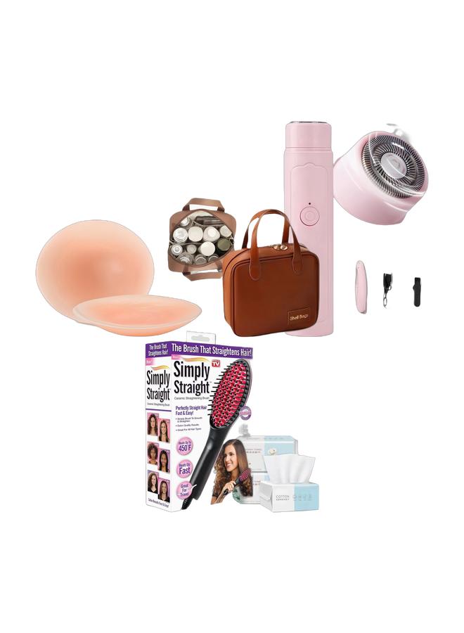 CHU DAI حقيبة مكياج للسفر، حقيبة تجميل بفتحة واسعة، حقيبة تنظيم محمولة من PU، حقيبة أدوات تجميل خفيفة الوزن للسفر للنساء (بني) & ماكينة حلاقة صغيرة للجسم، إزالة شعر الجسم الكهربائية للجميع، للاستخدام أثناء التنقل & غطاء حلمة، لاصقات سيليكون قابلة لإعادة الاستخدام، لاصقات لاصقة غير مرئية للنساء والرجال، أغطية بدون حلمات مقاومة للماء فائقة النحافة & فرشاة فرد الشعر، مشط فرد حراري سيراميك تورمالين، تسخين سريع، مضاد للحروق، جهد مزدوج وعرض ضوء LED، 3 إعدادات لدرجة الحرارة، مثالي للاستخدام في المنزل أو في صالونات المحترفين & مناديل وجه قابلة للتخلص منها 180 قطعة (60 قطعة * 3 عبوات)، مناديل وجه قطنية ناعمة، متعددة الاستخدامات للعناية بالبشرة، مزيل مكياج، مناديل وجه وتنظيف الوجه - Image 1