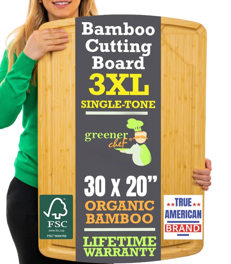 GREENER CHEF 30 Inch 3XL Extra Large Cutting Board with Lifetime Replacements Oversized Bamboo Stove Top Cover Noodle Board Wooden Meat Cutting Board Turkey Carving Board Charcuterie Board