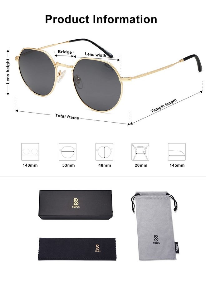 Sojos Round Polygon Polarized Sunglasses For Women Men Retro Classic Vintage Shades Sj1157 Black Lens  - Image 5