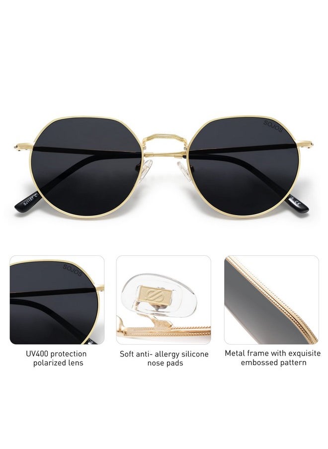 Sojos Round Polygon Polarized Sunglasses For Women Men Retro Classic Vintage Shades Sj1157 Black Lens  - Image 4