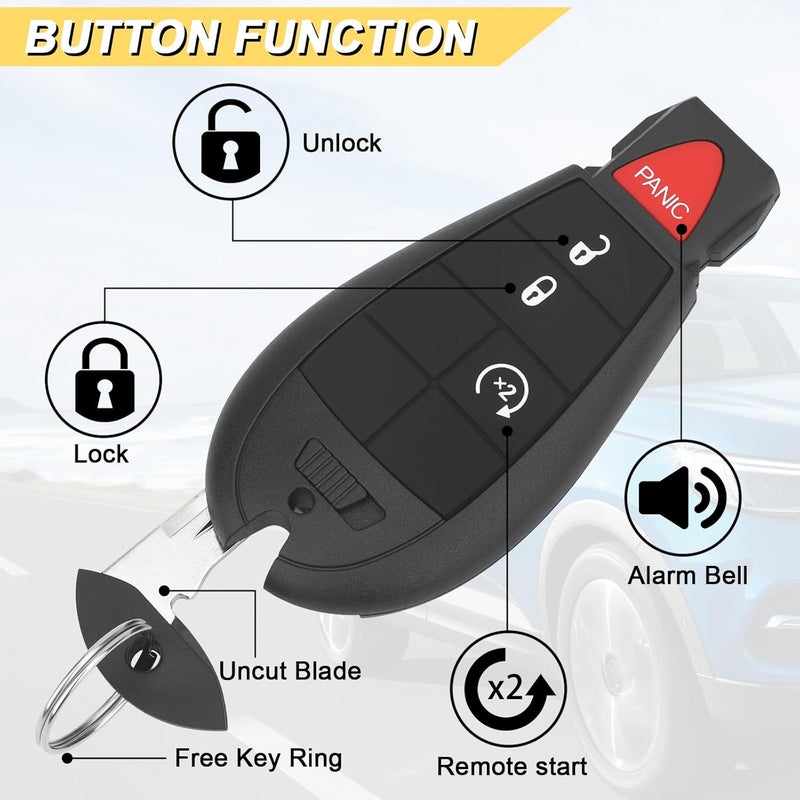 Vurkcy Key Fob Replacement for 2013-2021 Dodge Ram 1500/13-18 Ram 2500 3500 4500 5500 Car Keyless Entry Remote Control, GQ4-53T, 4 Buttons - Image 3
