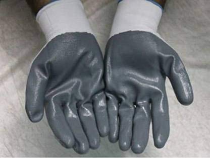 R&P RP Unisex Heavy Duty Reusable Full Nitrile Coated Work Safety Gloves For Industrial Gardening Agricultural Cleaning Pack of 5 Grey - Image 3