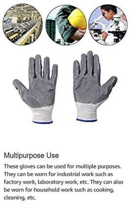 R&P RP Unisex Heavy Duty Reusable Full Nitrile Coated Work Safety Gloves For Industrial Gardening Agricultural Cleaning Pack of 5 Grey - Image 2
