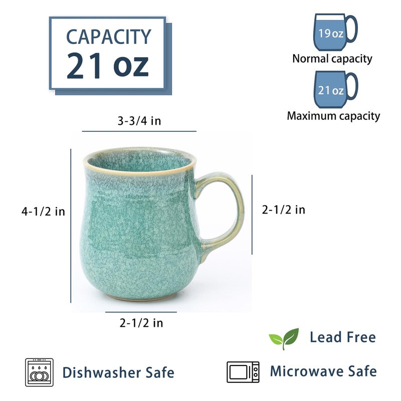 HYTYSKAR 21 oz Large Ceramic Coffee Mugs, Pottery Mug Handmade, Ceramic Tea Cups with Handle for Office and Home, Dishwasher and Microwave Safe (Crystal Green) - Image 2
