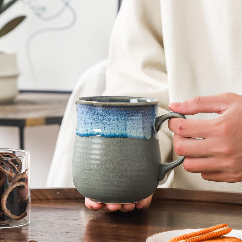 HYTYSKAR 21 oz Large Ceramic Coffee Mugs, Pottery Mug Handmade, Ceramic Tea Cups with Handle for Office and Home, Dishwasher and Microwave Safe (Crystal Green) - Image 5