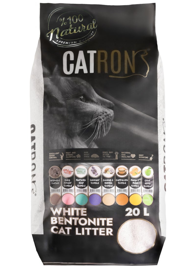 Catron 20L Natural Bentonite Clumping Cat Litter, Made in Turkey Premium Quality, Maximum Odor Control, 99% Dust-Free, Multi-Cat, Baby Powder Scented, 20L (17 kg) - Image 1