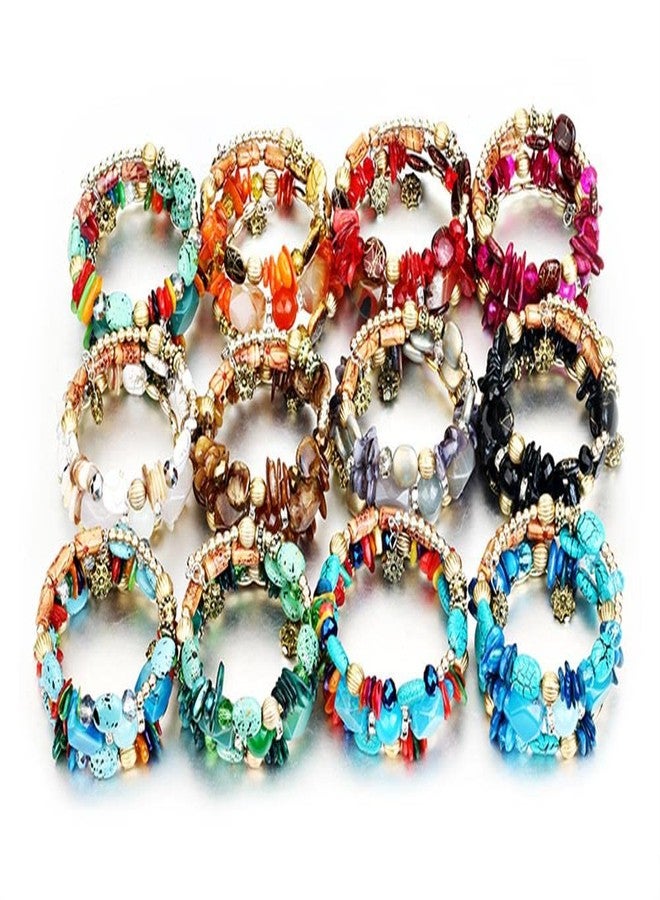 Kicomvi Boho Multilayer Irregular Agate Beads Charm Bracelets Handmade Multi-Color Cryston Stone Turquoise Wrap Bracelets for Women Girl Yoga Jewelry, Crystal, crystal - Image 2