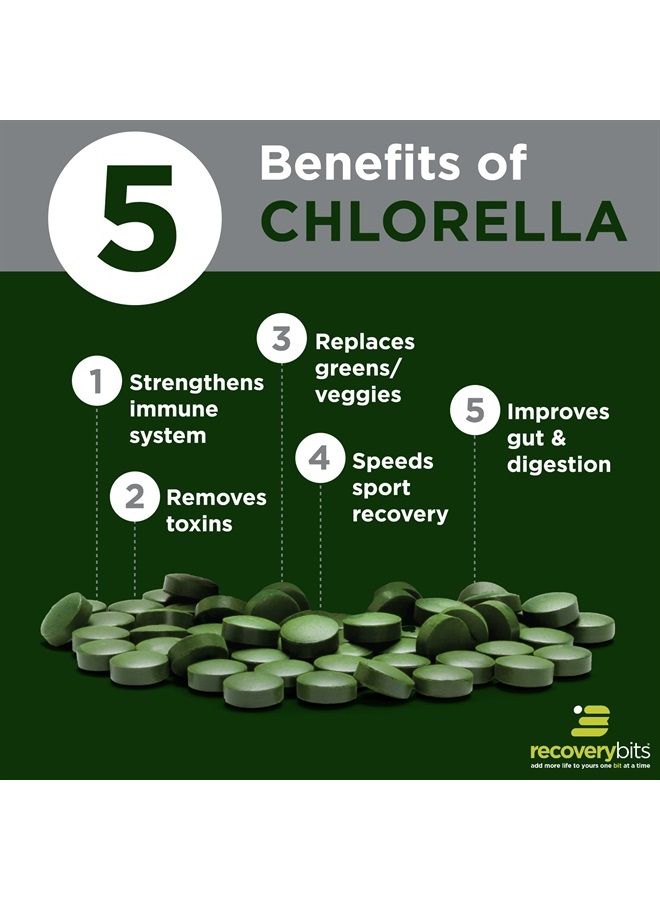 ENERGYBITS RECOVERYbits Organic Chlorella Algae Tablets, Superfood, Pure Green Algae, High Protein and Fiber, Chlorophyll, Cracked Cell Wall Non-Irradiated, for Immune Boosting and Detox, Non-GMO, 900 Tablets - Image 3