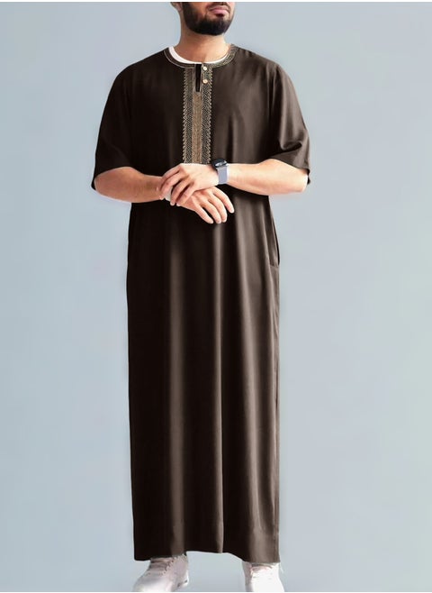 Embroidered men's robe side pocket