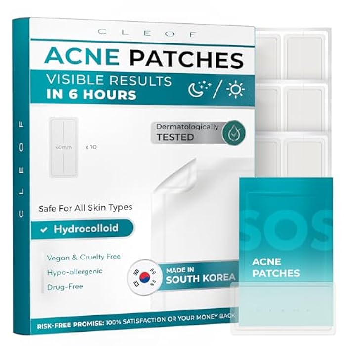 Cleof Hydrocolloid Pimple Patches (Made in Korea) FSA/HSA Eligible - Vegan, Hypoallergenic, Cruelty-Free Acne Circle Stickers for Overnight Use, for Zits, Spots, Pimples, Whiteheads (10 Count, XL) - Image 1