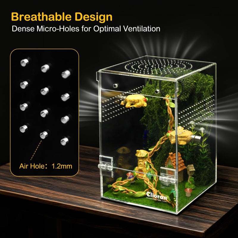 Clioran Jumping Spider Enclosure Kit,Escape Proof Reptile Tank,Praying Mantis Terrariums,Transparent Acrylic Bug Habitat,Arboreal Tarantula Cribs Cage,Insect Starter Container,Critter Keeper Large - Image 3