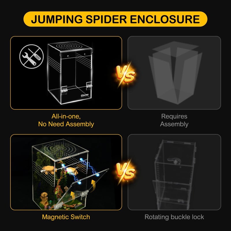 Clioran Jumping Spider Enclosure Kit,Escape Proof Reptile Tank,Praying Mantis Terrariums,Transparent Acrylic Bug Habitat,Arboreal Tarantula Cribs Cage,Insect Starter Container,Critter Keeper Large - Image 4