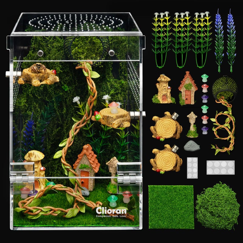 Clioran Jumping Spider Enclosure Kit,Escape Proof Reptile Tank,Praying Mantis Terrariums,Transparent Acrylic Bug Habitat,Arboreal Tarantula Cribs Cage,Insect Starter Container,Critter Keeper Large - Image 1