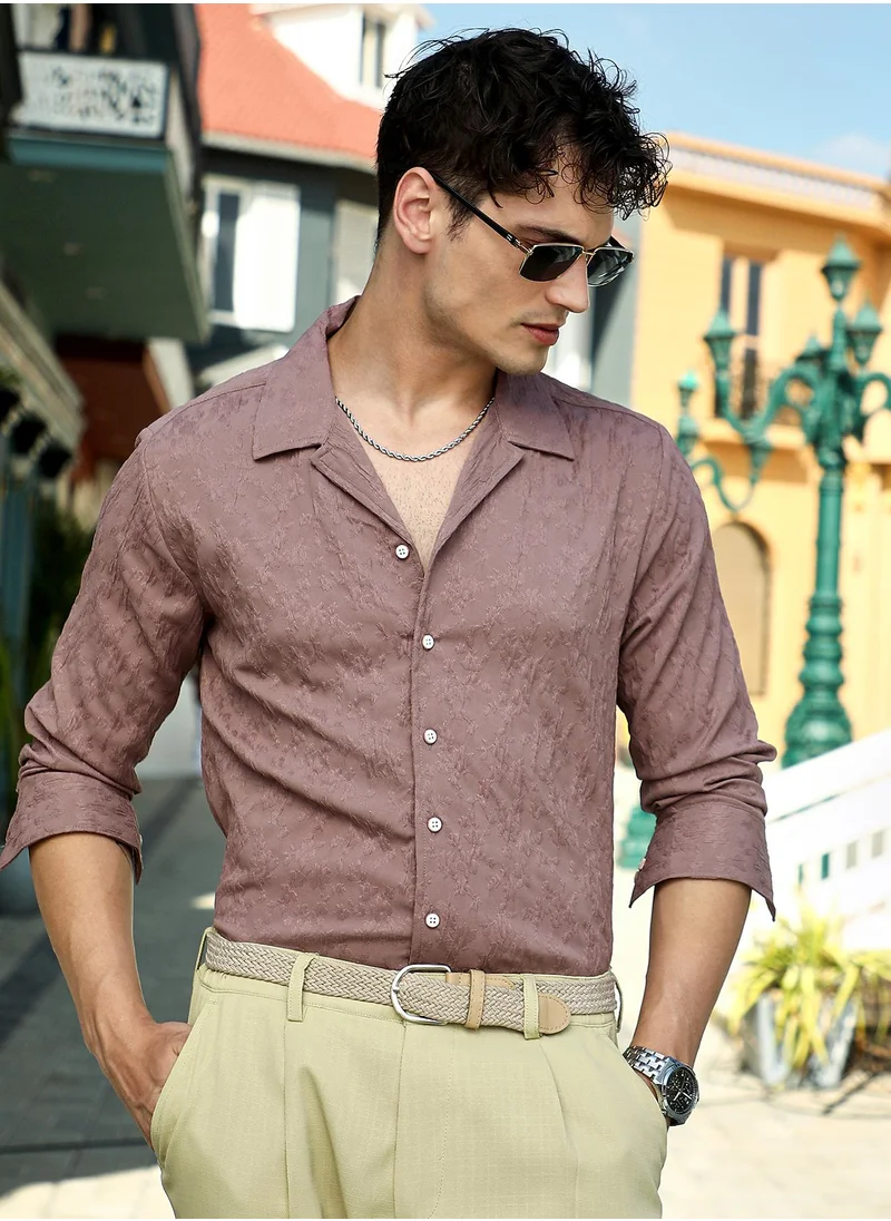 Campus Sutra Men's Ash Brown Bloom-Tactile Shirt