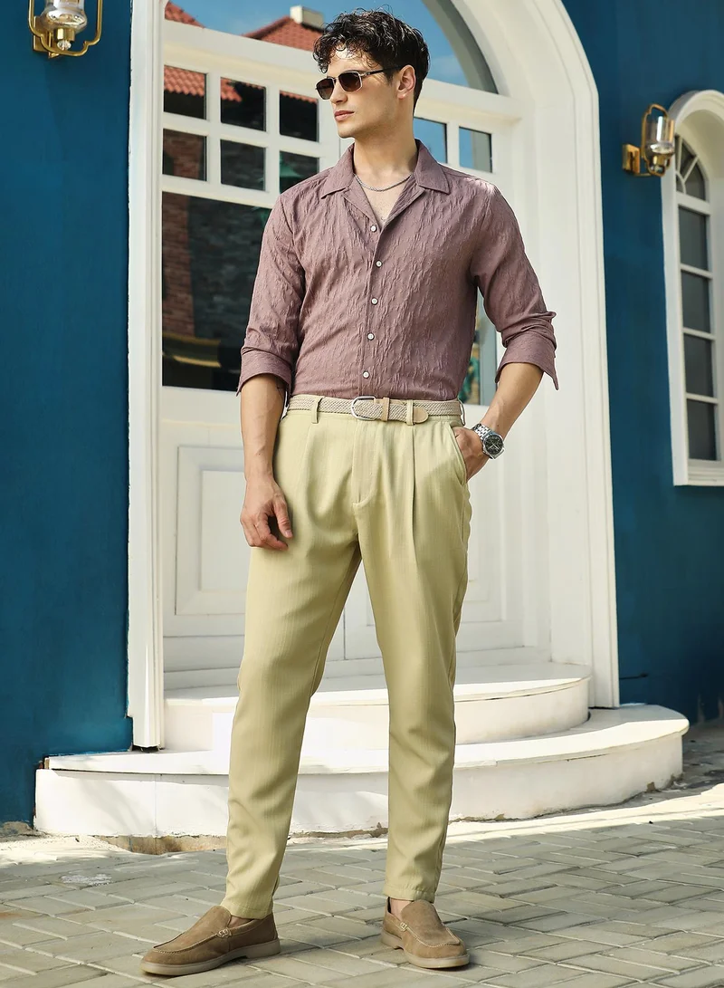 Campus Sutra Men's Ash Brown Bloom-Tactile Shirt