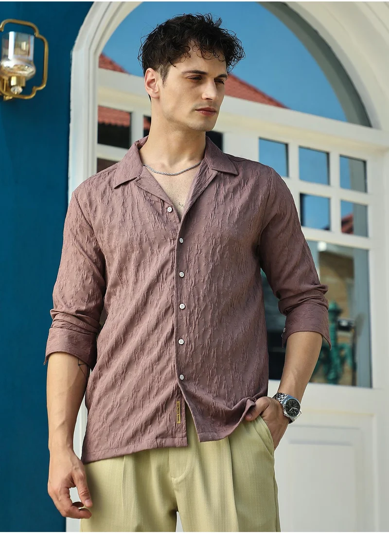 Campus Sutra Men's Ash Brown Bloom-Tactile Shirt
