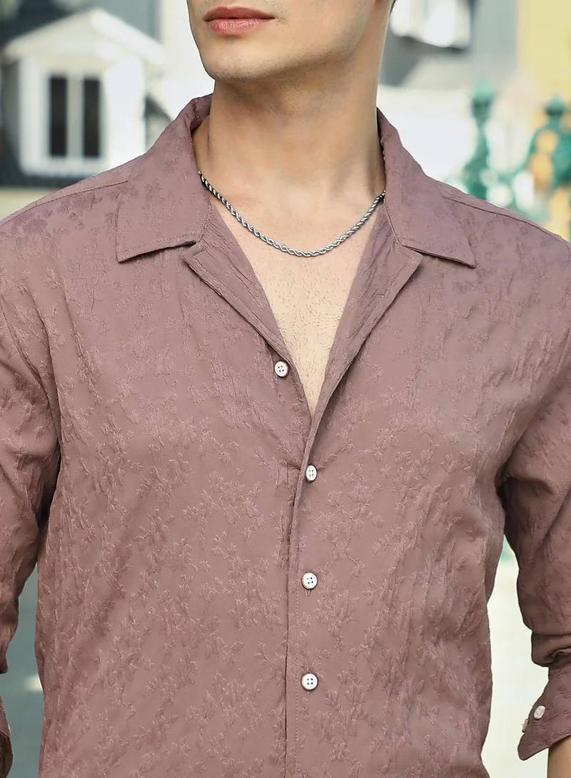 Campus Sutra Men's Ash Brown Bloom-Tactile Shirt