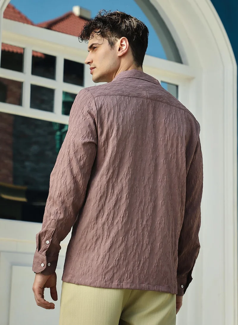 Campus Sutra Men's Ash Brown Bloom-Tactile Shirt