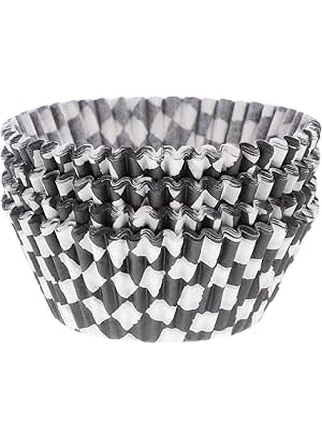 100 Pcs Black White Checkered Cupcake Paper Liners Food Grade Muffin Holders - Image 1