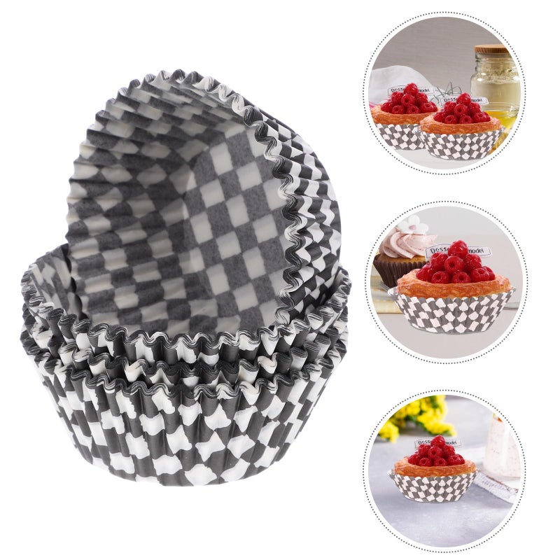 100 Pcs Black White Checkered Cupcake Paper Liners Food Grade Muffin Holders - Image 5