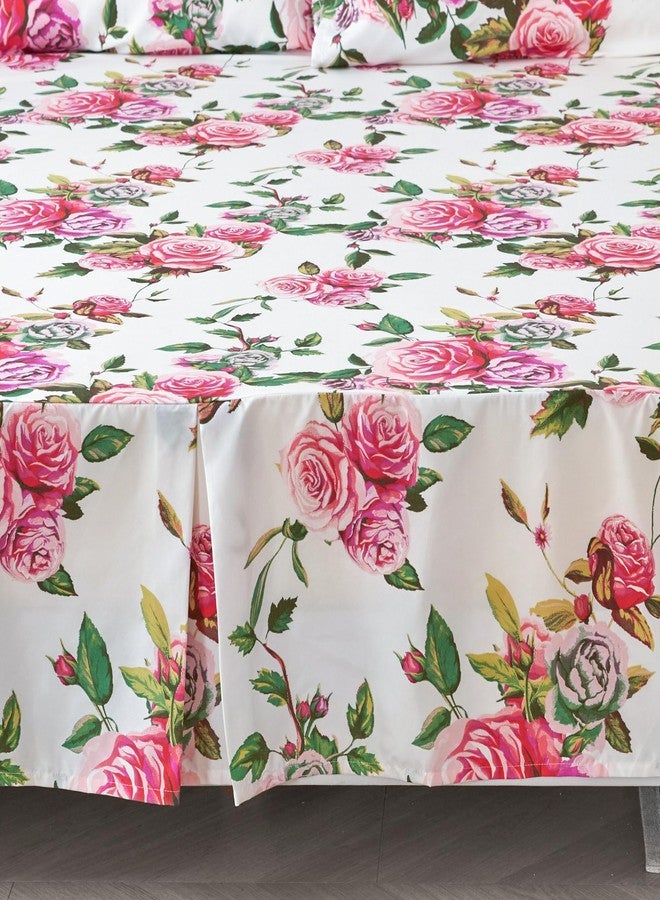 DaDa Bedding Romantic Roses Floral Bed Skirt - Matching Pink & White Ruffled Dust Ruffle for Quilted Coverlet Set - Lightweight & Breathable Polyester Bedskirt (Queen) - Image 3