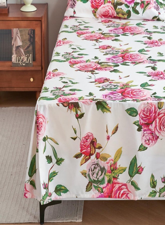 DaDa Bedding Romantic Roses Floral Bed Skirt - Matching Pink & White Ruffled Dust Ruffle for Quilted Coverlet Set - Lightweight & Breathable Polyester Bedskirt (Queen) - Image 2