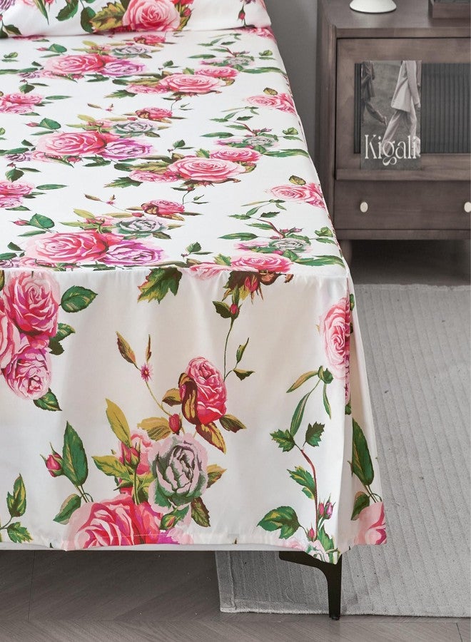 DaDa Bedding Romantic Roses Floral Bed Skirt - Matching Pink & White Ruffled Dust Ruffle for Quilted Coverlet Set - Lightweight & Breathable Polyester Bedskirt (Queen) - Image 4