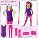 Giegxin Kids 80s Workout Costume Halloween Outfit Accessories Retro Neon Leotard Legging Headband Wristband Leg WarmersMediumRose Red Purple - Image 4