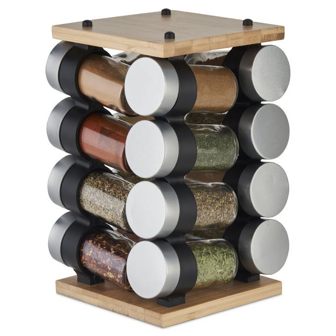 COLE MASON BLYTH SPICE RACK CAROUSEL 16 JAR BAMBOO