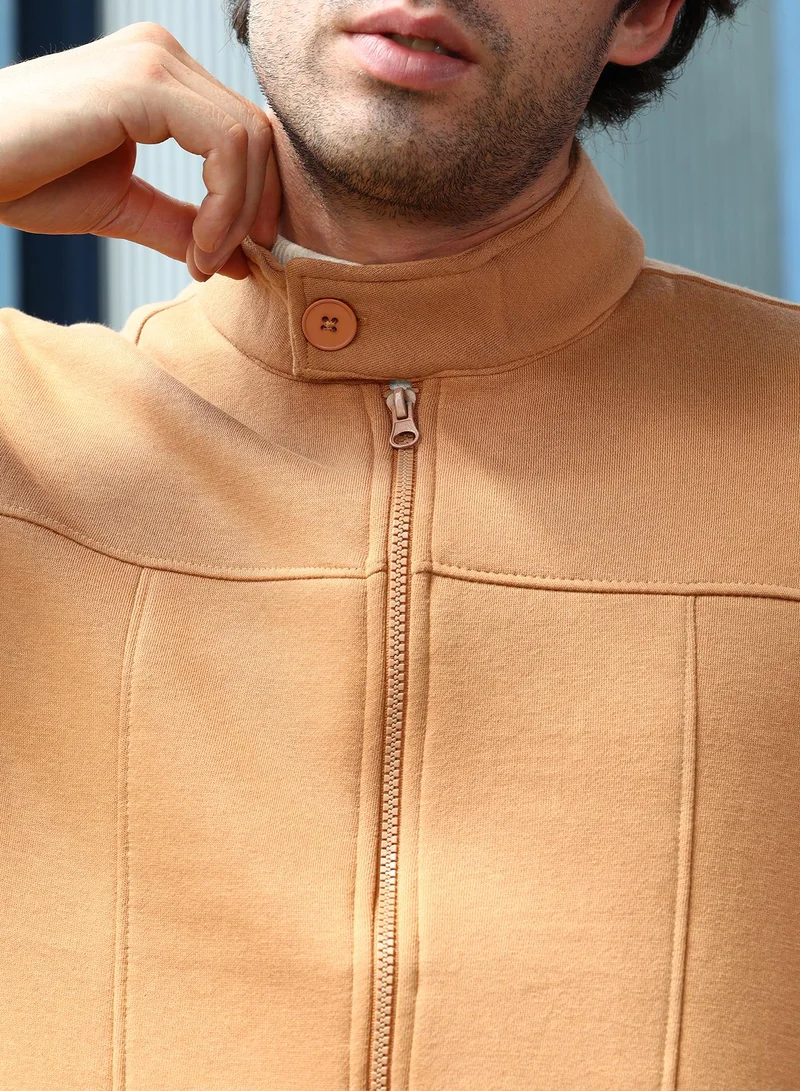 CAHOOT  Men's Rust Orange Panel-Stitch Knit Jacket for Men | Best Price UAE